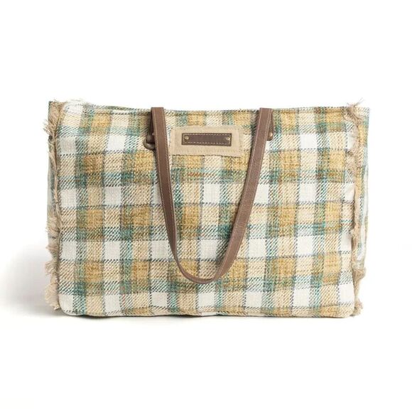 Myra Bag Handmade Heartland Weekender Bag Upcycled Canvas & Cowhide Leather - Picture 1 of 15